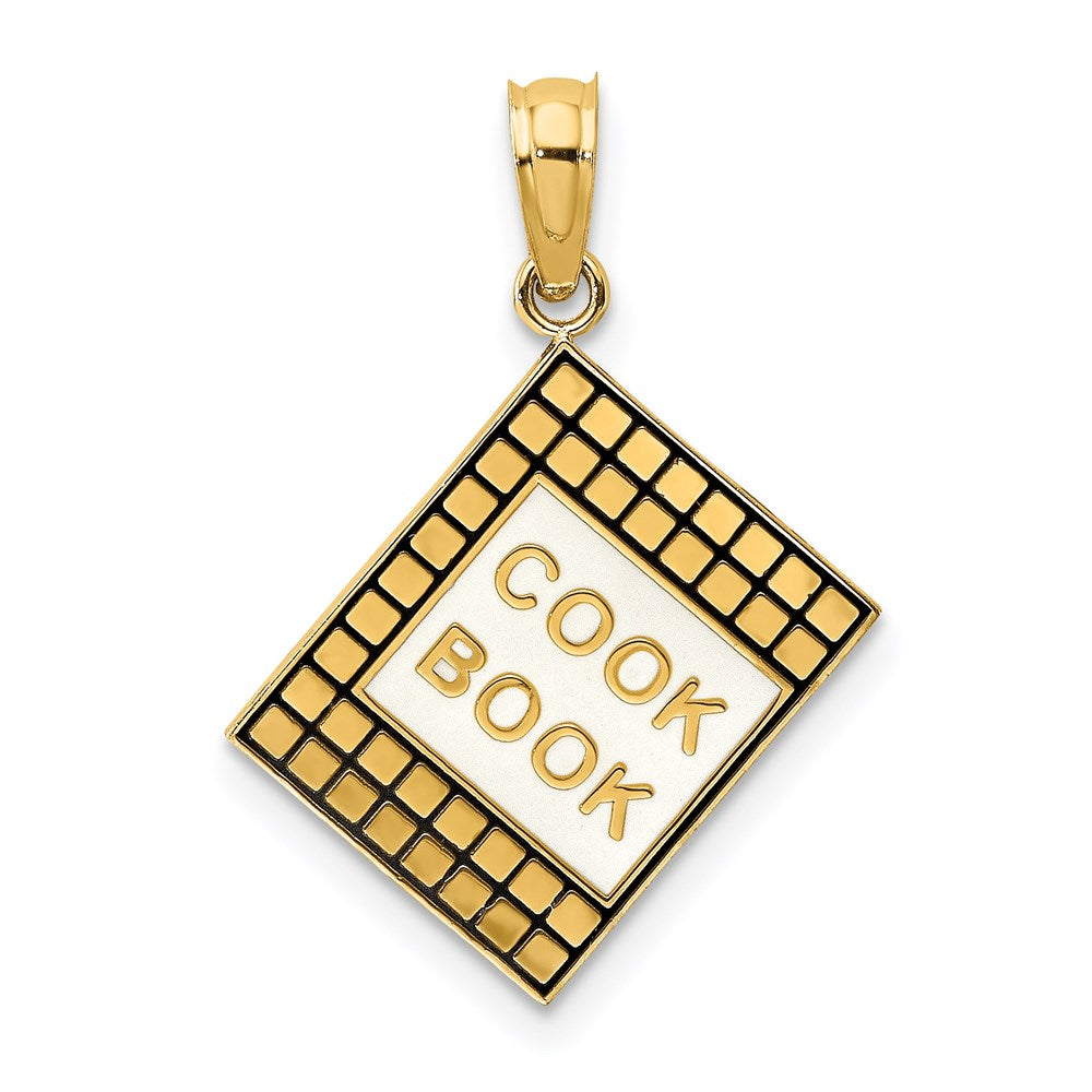 14k Yellow Gold 17.1 mm W/ Black Enamel 3-D Cook Book Charm (1.65 grams)