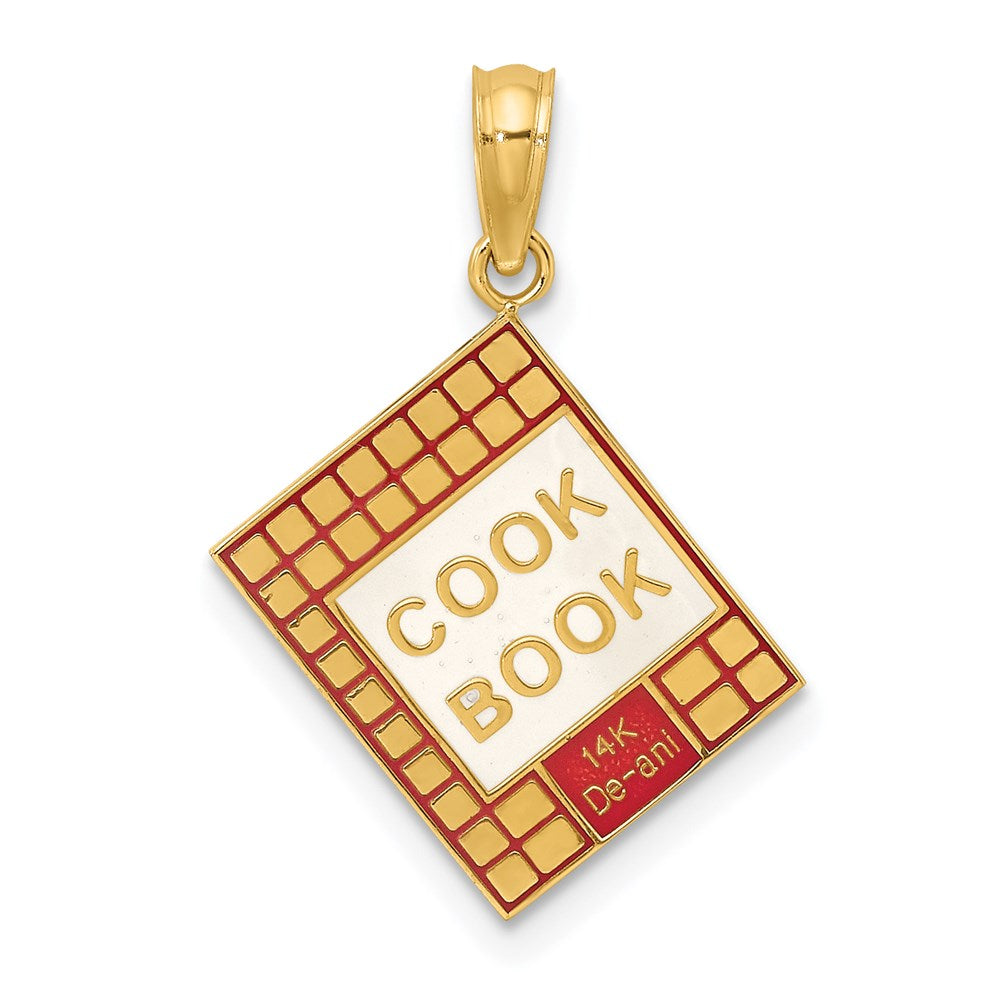 14k Yellow Gold 17.1 mm W/ Red Enamel 3-D Cook Book Charm (1.6 grams)