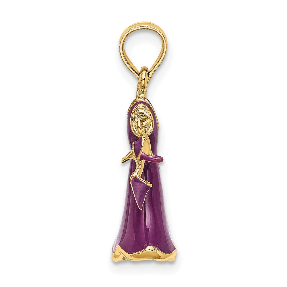 14k Yellow Gold 12.35 mm 3-D Moveable Enamel Purple Dress w/Shoe Charm (2.81 grams)