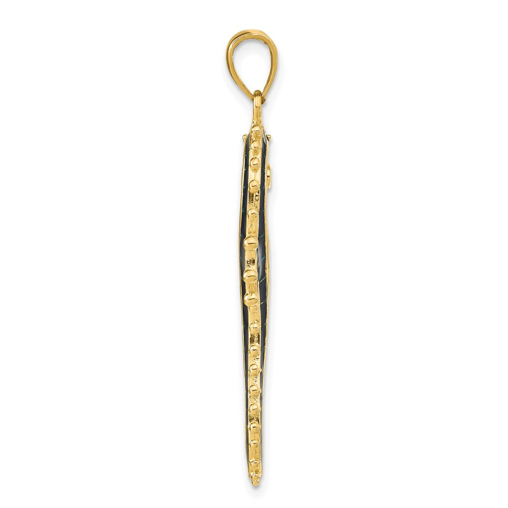 14k Yellow Gold 16 mm 3D Enameled Seahorse Pendant (4.29 grams)