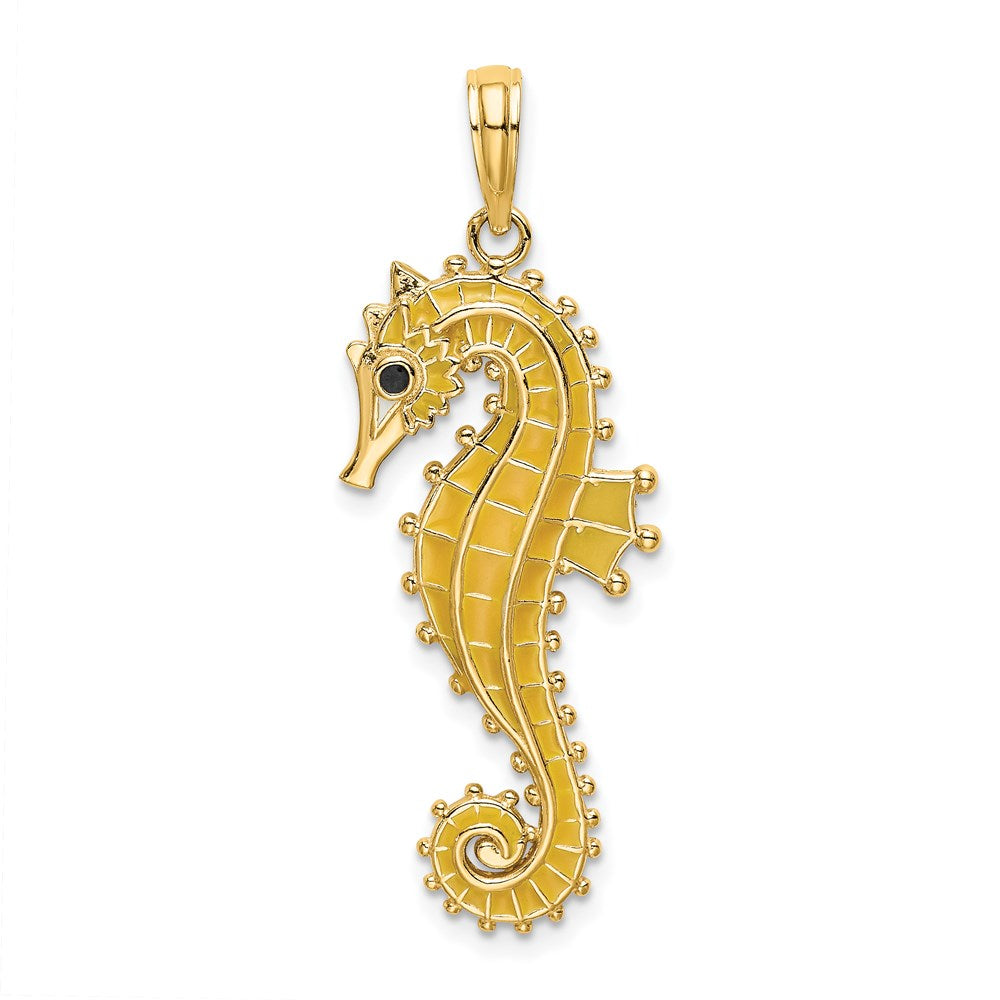 14k Yellow Gold 13 mm 3-D Enamel Seahorse Charm (4.22 grams)