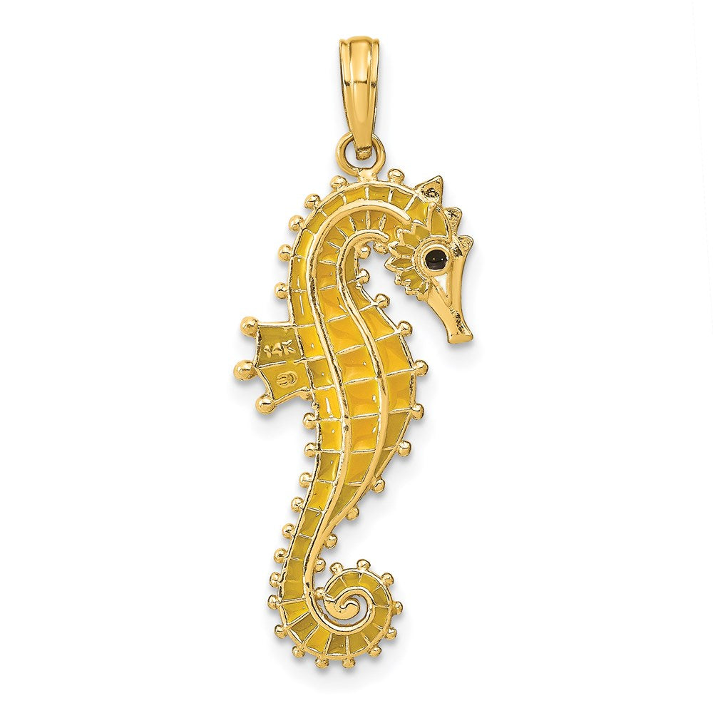 14k Yellow Gold 12 mm 3-D Yellow Enamel Seahorse Charm (2.31 grams)