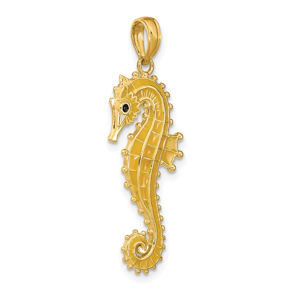 14k Yellow Gold 12 mm 3-D Yellow Enamel Seahorse Charm (2.31 grams)