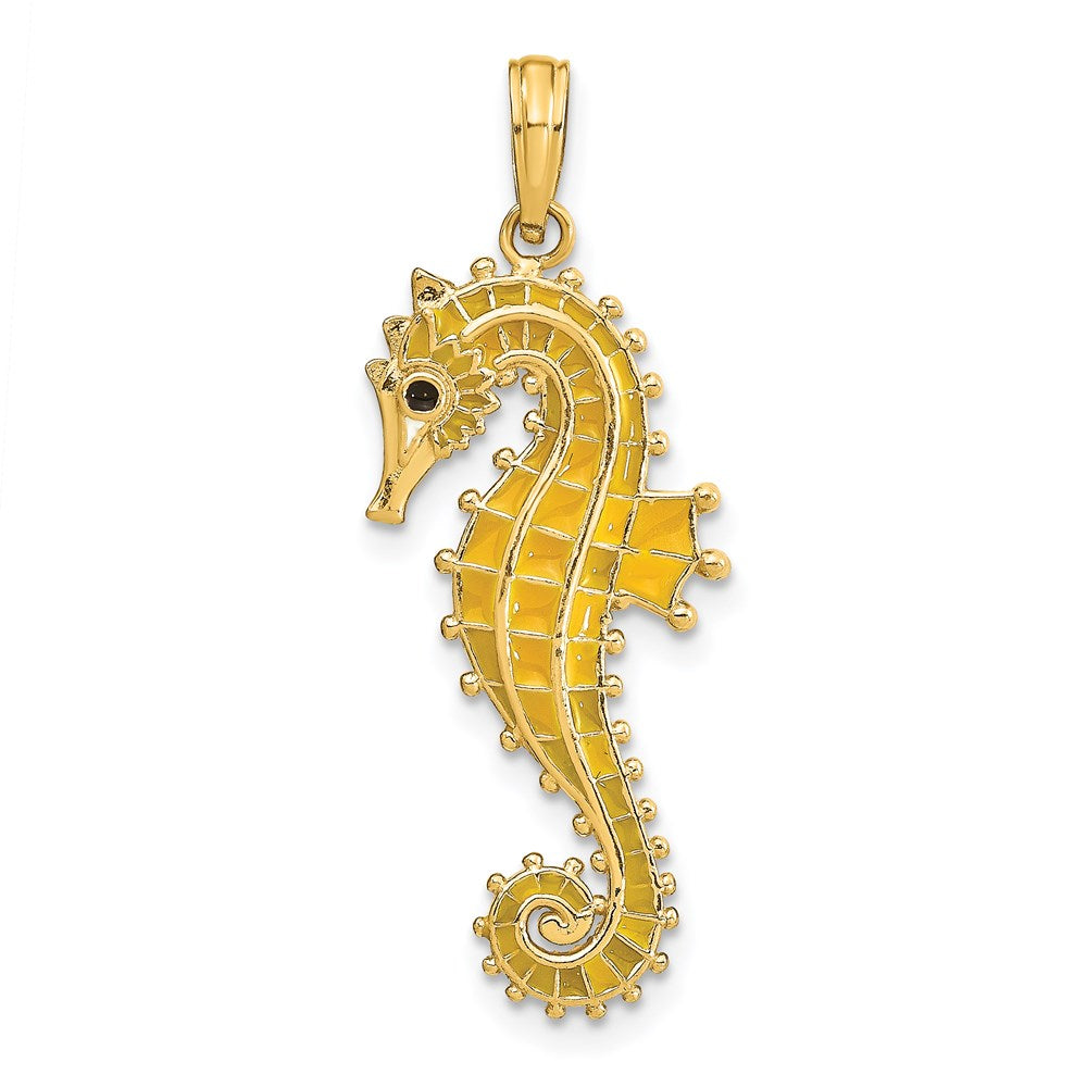 14k Yellow Gold 12 mm 3-D Yellow Enamel Seahorse Charm (2.31 grams)