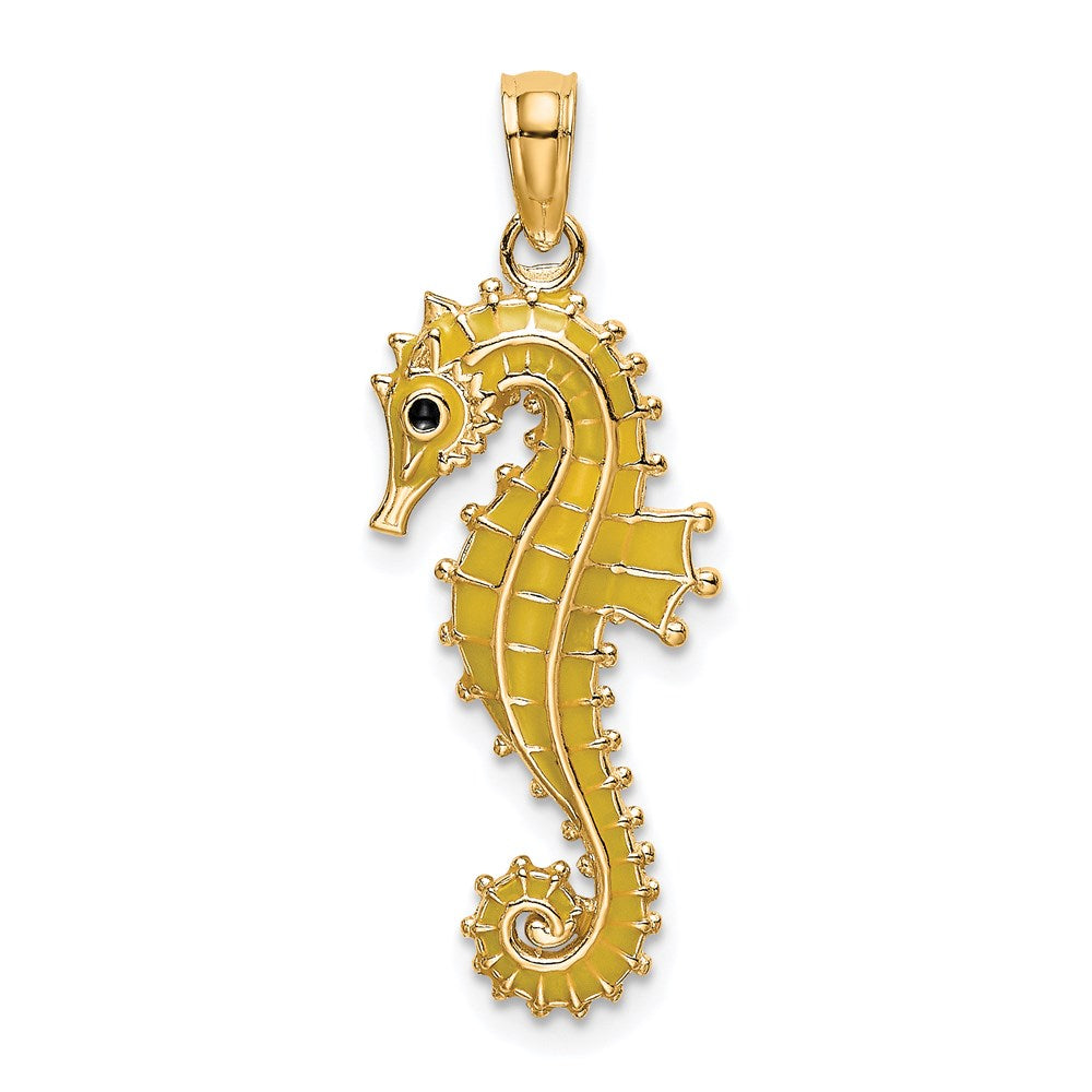 14k Yellow Gold 10.35 mm 3-D Enamel Seahorse Charm (1.66 grams)