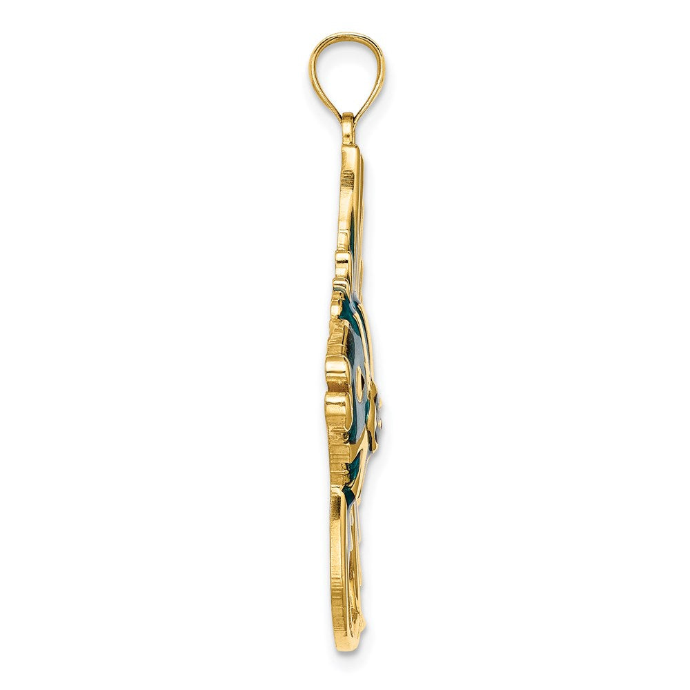14k Yellow Gold 26.4 mm w/ Blue Enamel ANGELFISH Charm (5.1 grams)