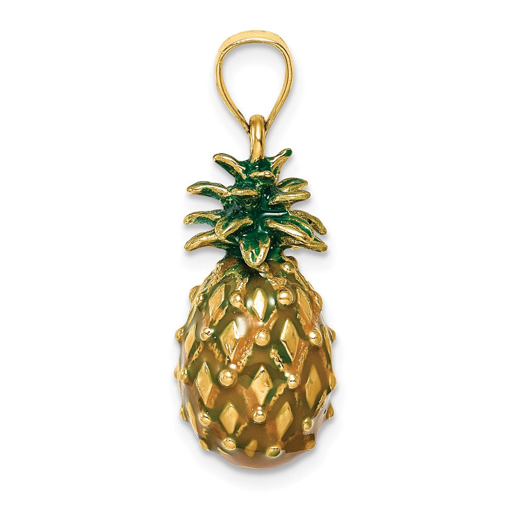 14k Yellow Gold 10.6 mm Enamel and Polished 3-D Pineapple Charm (3.84 grams)