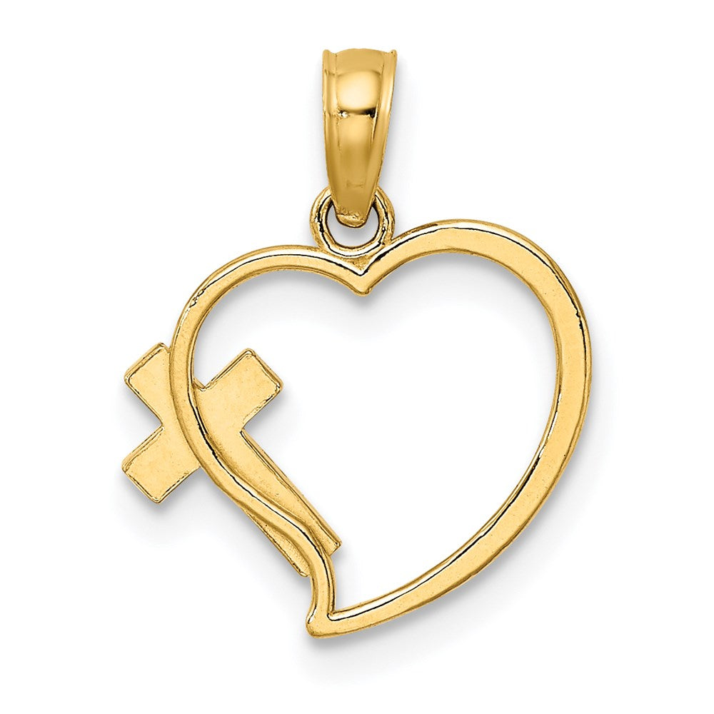 14k Yellow Gold 13 mm Enamel Cross and Heart Charm (0.55 grams)