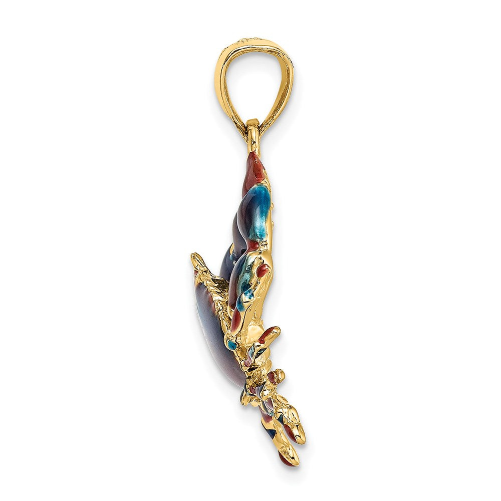 14k Yellow Gold 24.6 mm Blue Enamel Stone Crab Charm (4.87 grams)