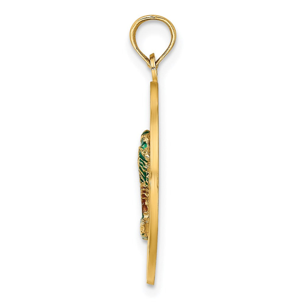 14k Yellow Gold 19.2 mm w/ Enamel SARASOTA Circle Palm Tree Charm (2.04 grams)