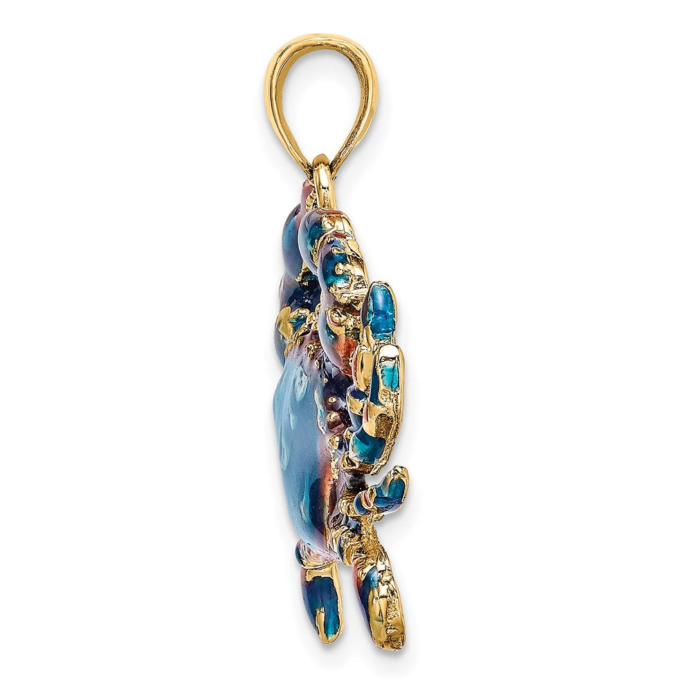 14k Yellow Gold 32.5 mm Blue Enamel Crab Charm (5.16 grams)