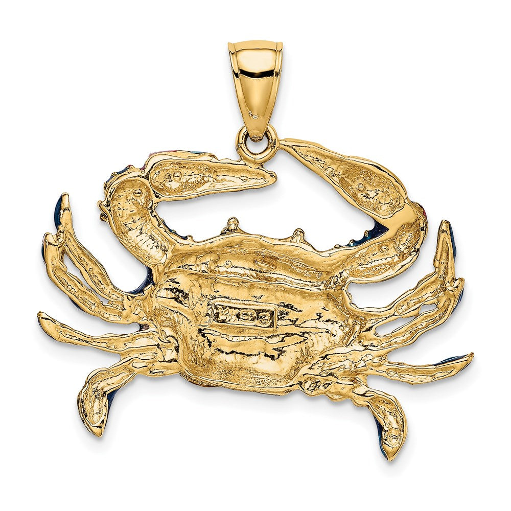 14k Yellow Gold 32.5 mm Blue Enamel Crab Charm (5.16 grams)