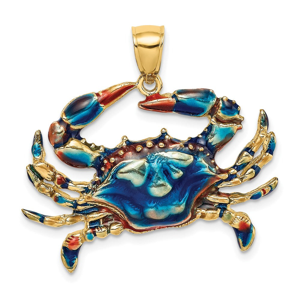 14k Yellow Gold 32.5 mm Blue Enamel Crab Charm (5.16 grams)