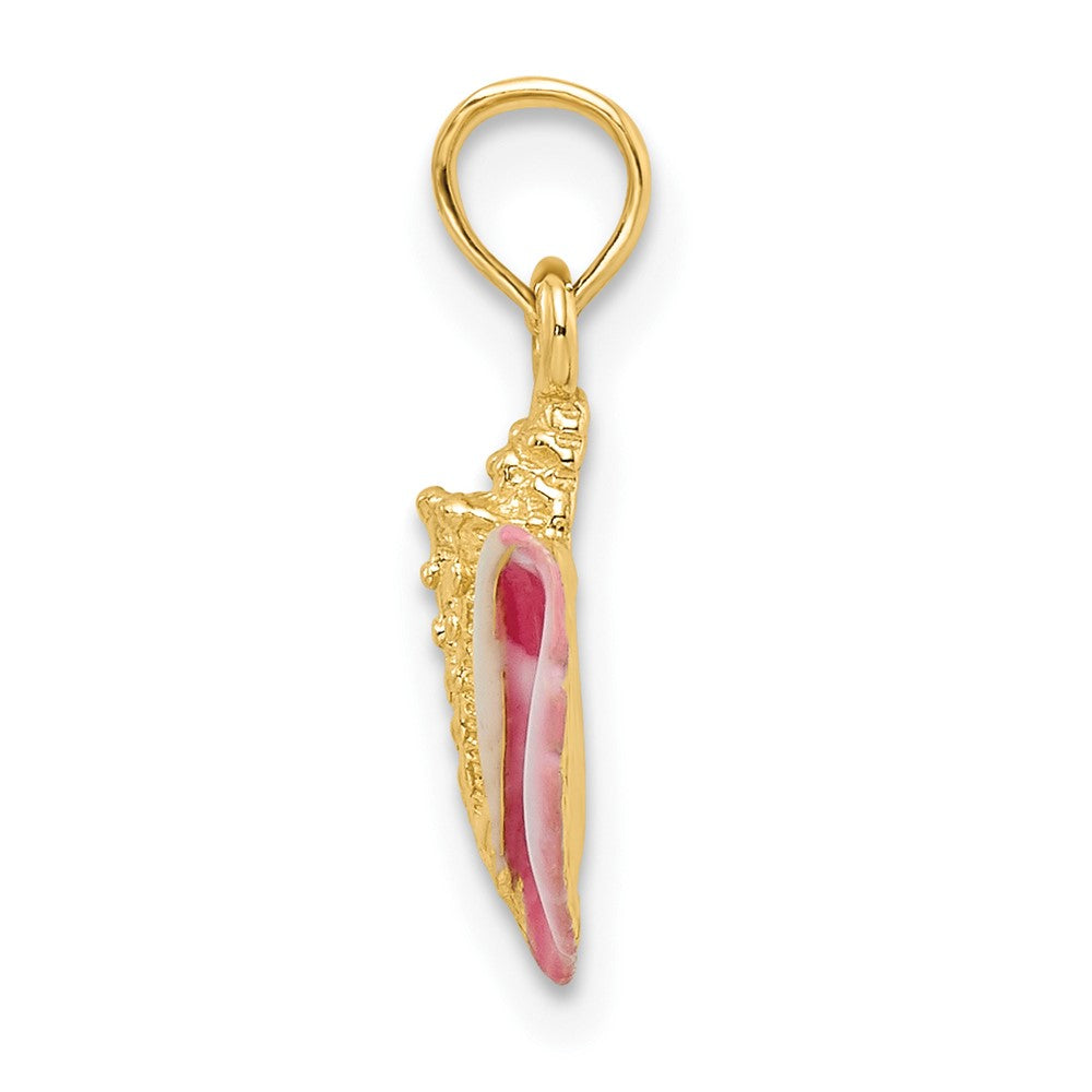 14k Yellow Gold 7.65 mm Textured and Enamel Conch Shell Pendant (1.11 grams)