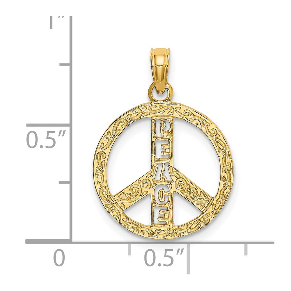 14k Yellow Gold 16 mm Flat Textured Peace Sign Charm (1 grams)