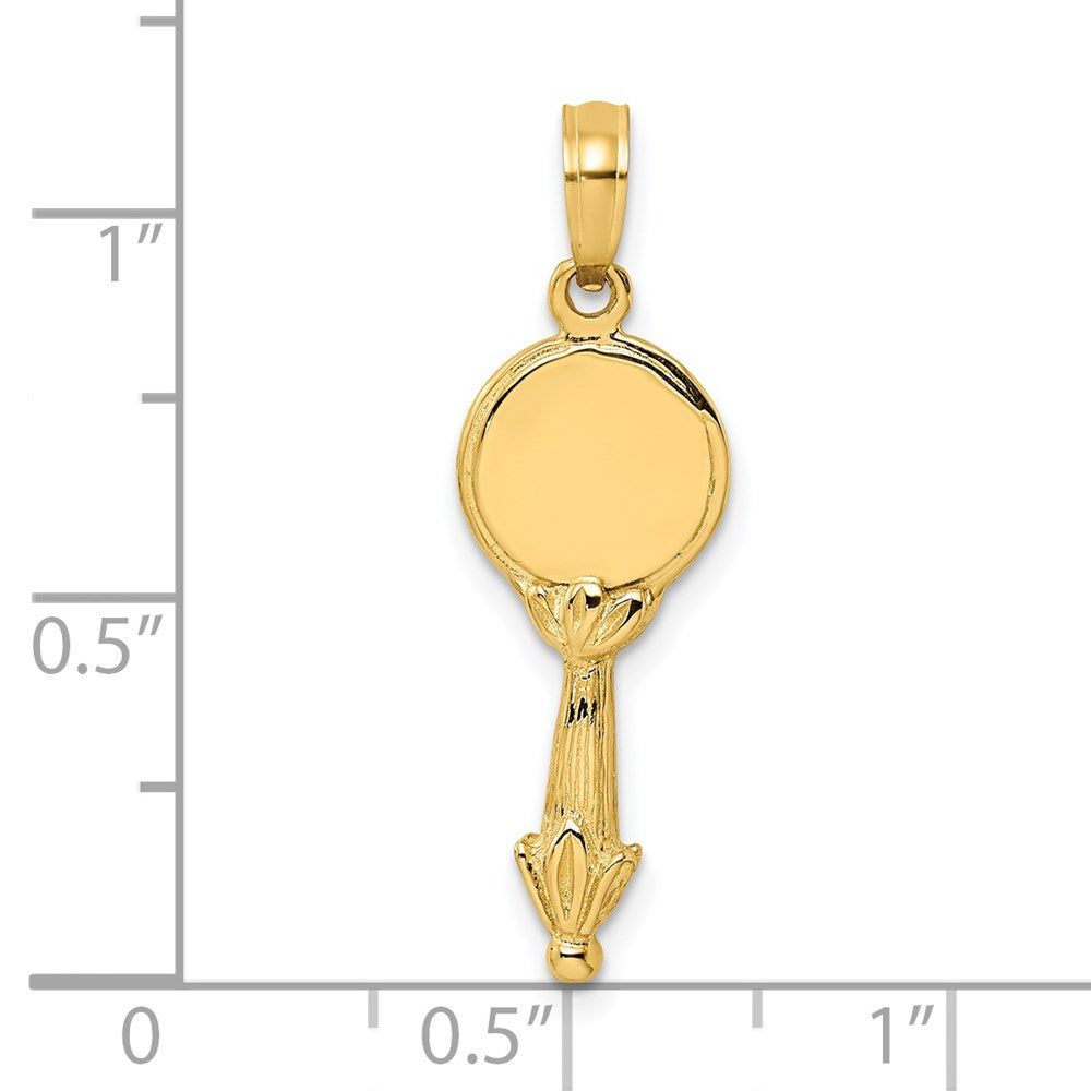 14k Yellow Gold 9.6 mm 3-D Hand Mirror Charm (1.64 grams)