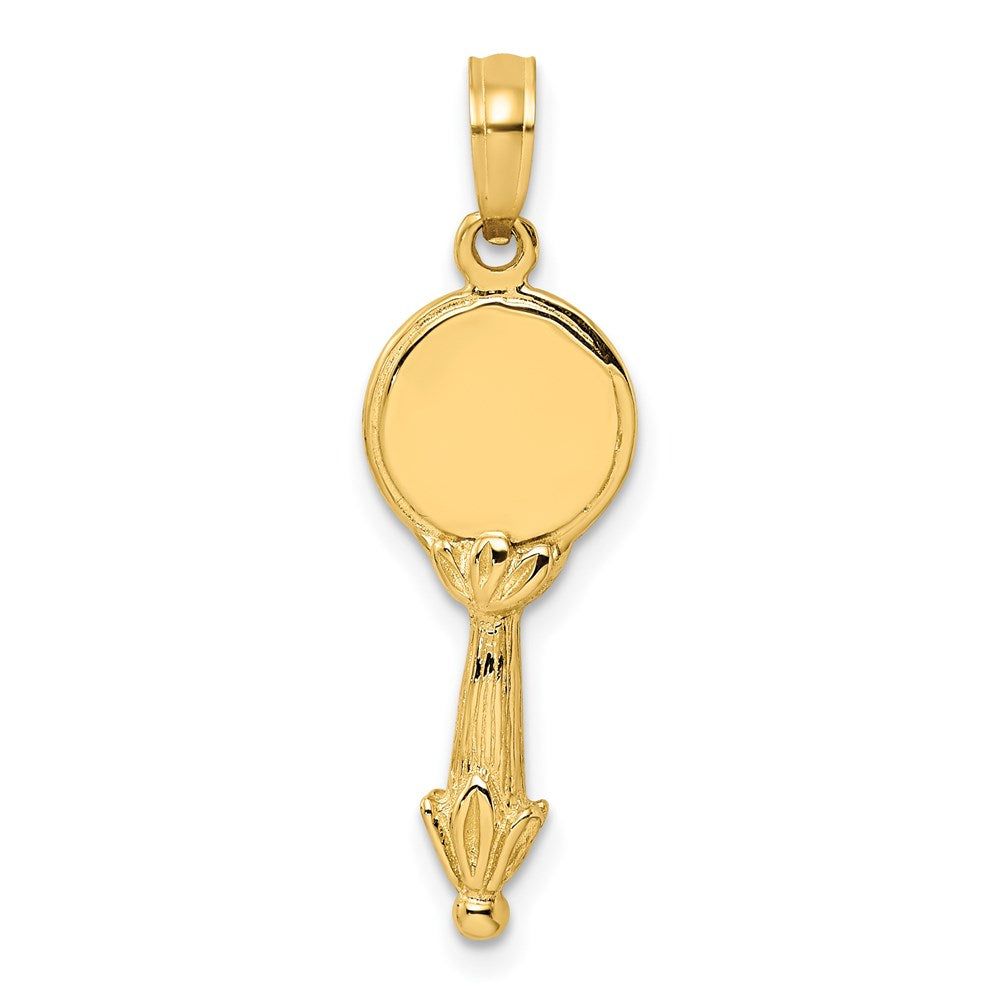 14k Yellow Gold 9.6 mm 3-D Hand Mirror Charm (1.64 grams)