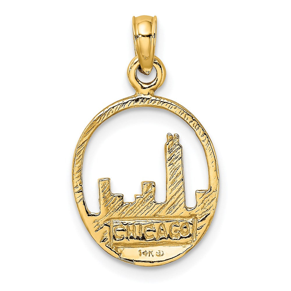 14k Yellow Gold 12.85 mm Chicago Skyline In Circle Frame Charm (1.4 grams)