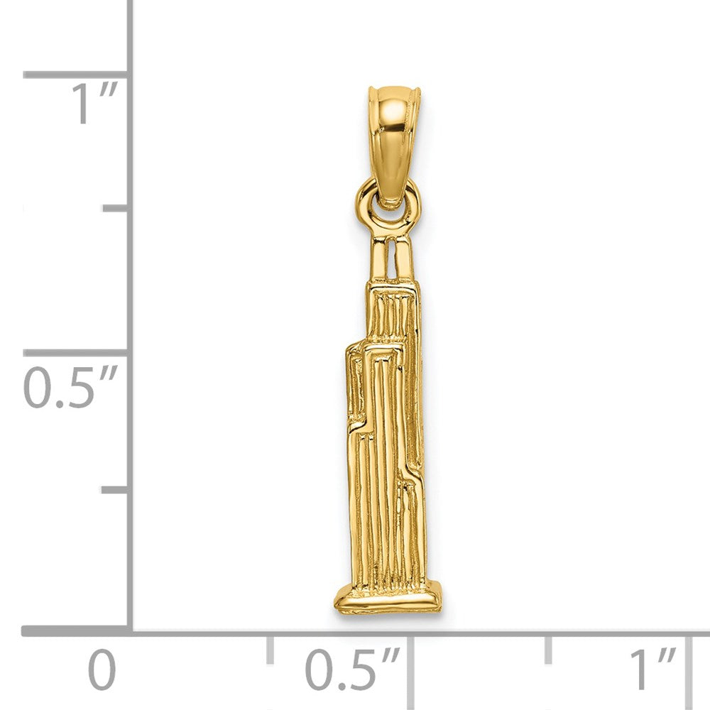 14k Yellow Gold 4.15 mm 3D WillisTower (Chicago) Charm (1.46 grams)
