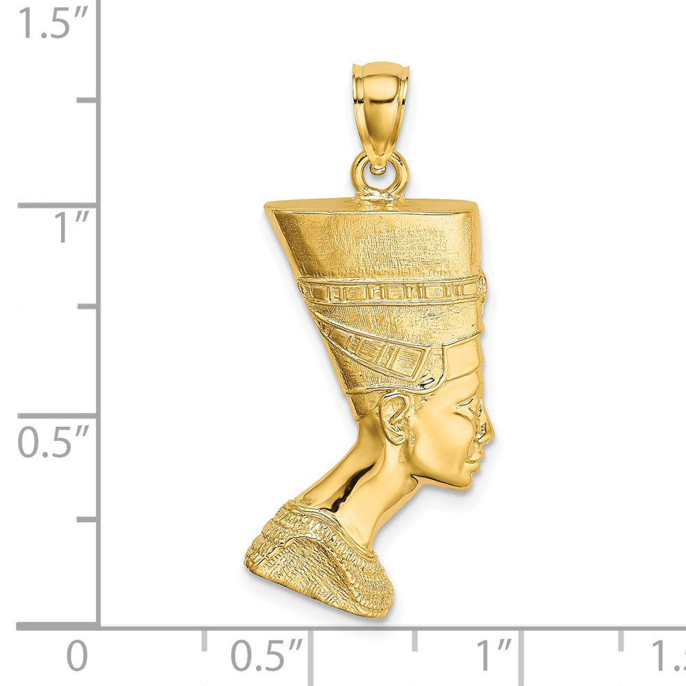 14k Yellow Gold 14.9 mm 2-D Polished / Textured Nefertiti Profile Charm (3.62 grams)