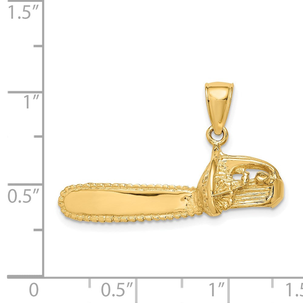 14k Yellow Gold 33.2 mm 3-D Large Chain Saw Charm (5.41 grams)