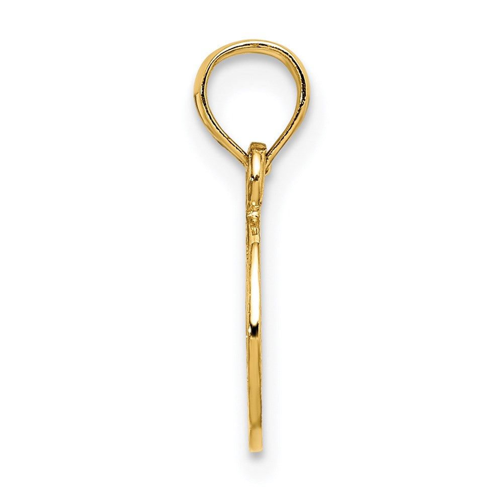 14k Yellow Gold 10.1 mm Flat Textured Mini Peace Sign Charm (0.53 grams)