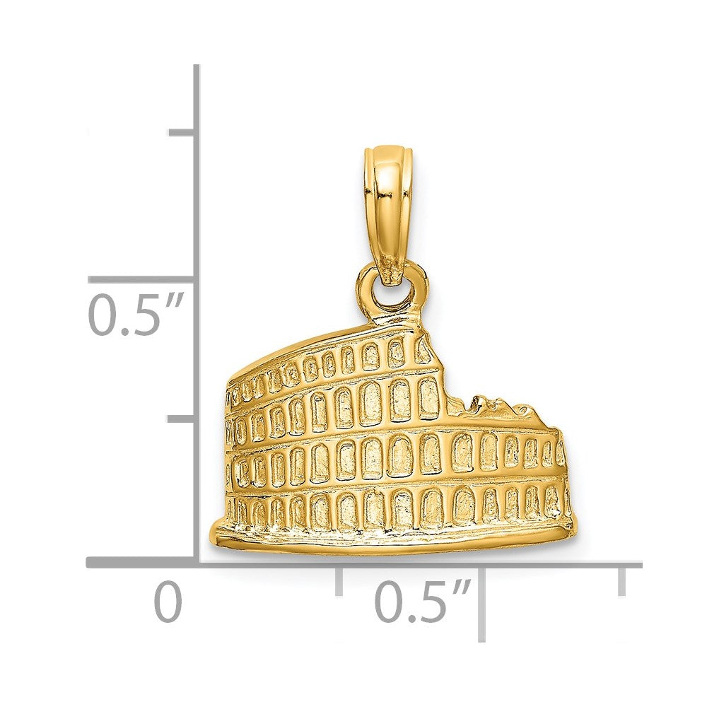 14k Yellow Gold 16.4 mm Textured 2-D Coliseum Charm (1.77 grams)