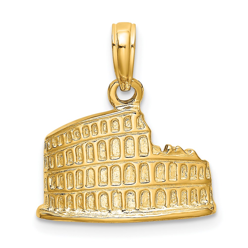 14k Yellow Gold 16.4 mm Textured 2-D Coliseum Charm (1.77 grams)