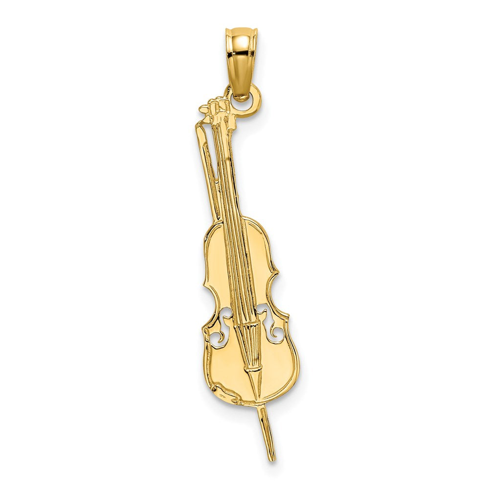 14k Yellow Gold 6.4 mm Polished Engraved Upright Bass Charm (0.74 grams)