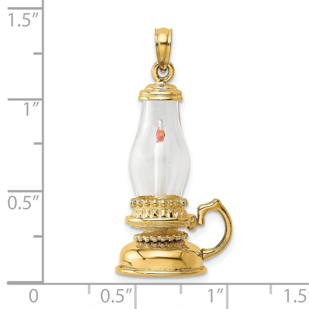 14k Yellow Gold 16 mm Glass w/ Enamel 3-D Candle Lantern Charm (5.8 grams)