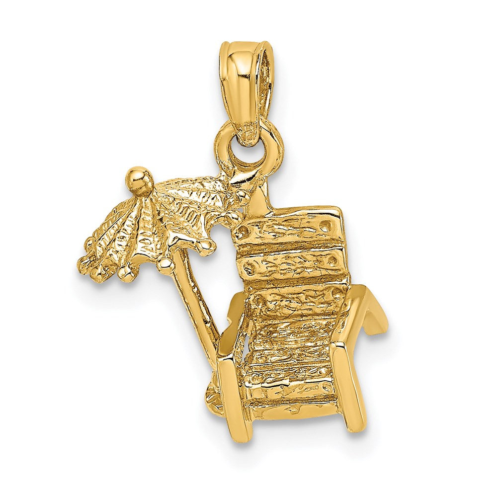 14k Yellow Gold 13.3 mm 3-D Beach Chair w/ Umbrella Charm (2.27 grams)