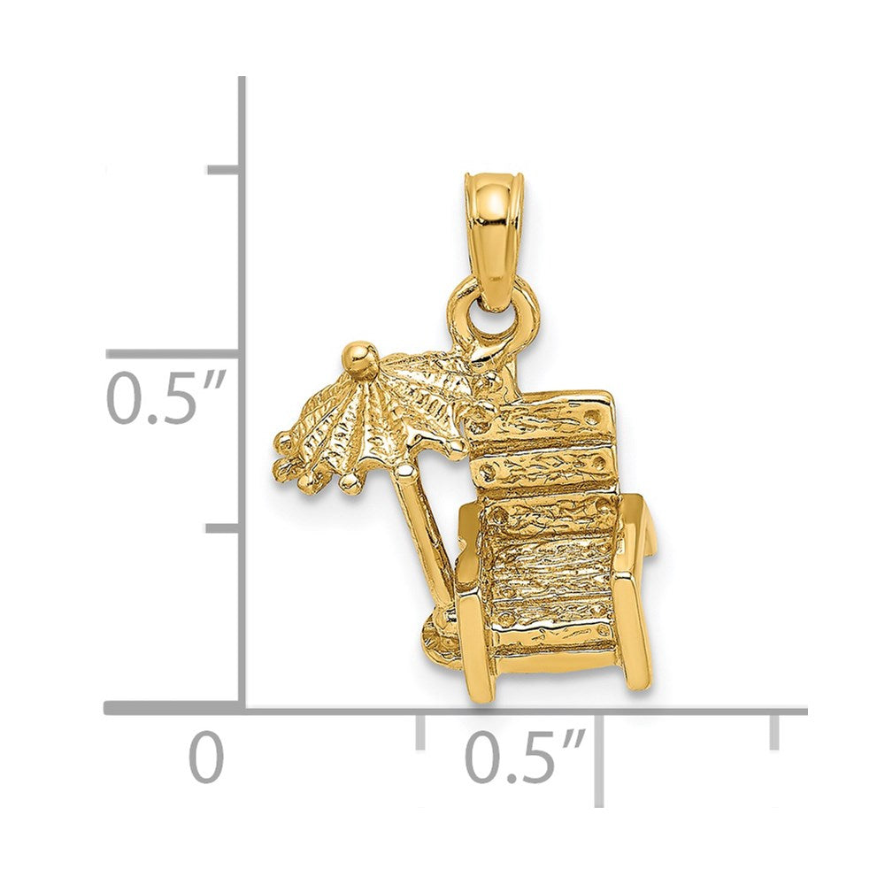 14k Yellow Gold 13.3 mm 3-D Beach Chair w/ Umbrella Charm (2.27 grams)
