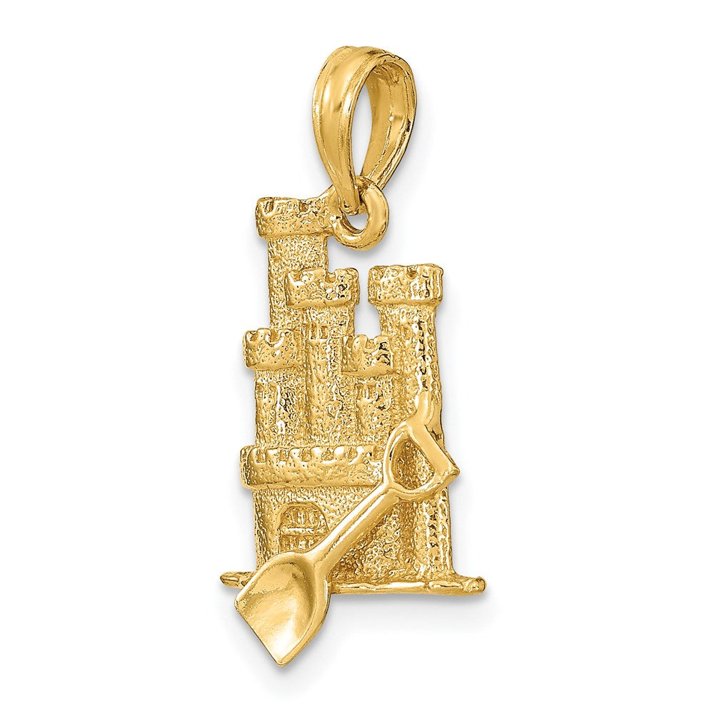 14k Yellow Gold 13.4 mm 3-D Sand Castle w/ Shovel Charm (2.59 grams)