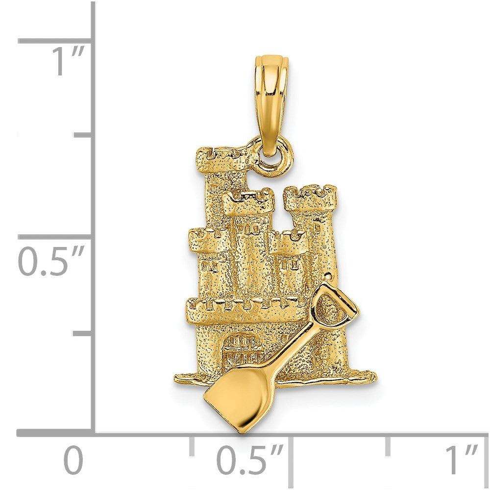 14k Yellow Gold 13.4 mm 3-D Sand Castle w/ Shovel Charm (2.59 grams)
