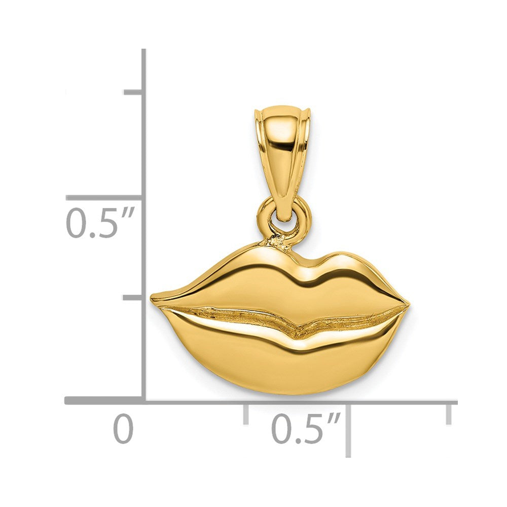 14k Yellow Gold 16.3 mm 2-D Polished Lips Charm (1.92 grams)