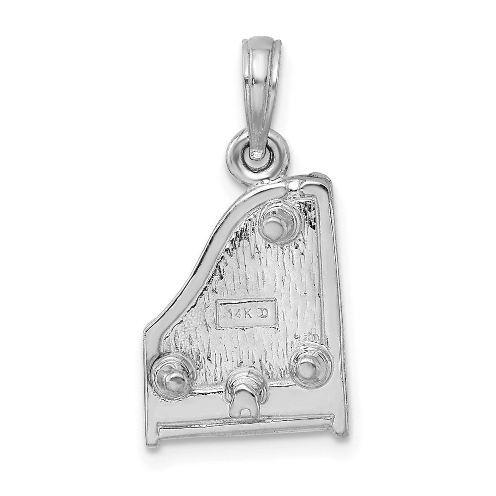 14k White Gold 11.5 mm 3-D Top Opens Grand Piano Charm (3.97 grams)