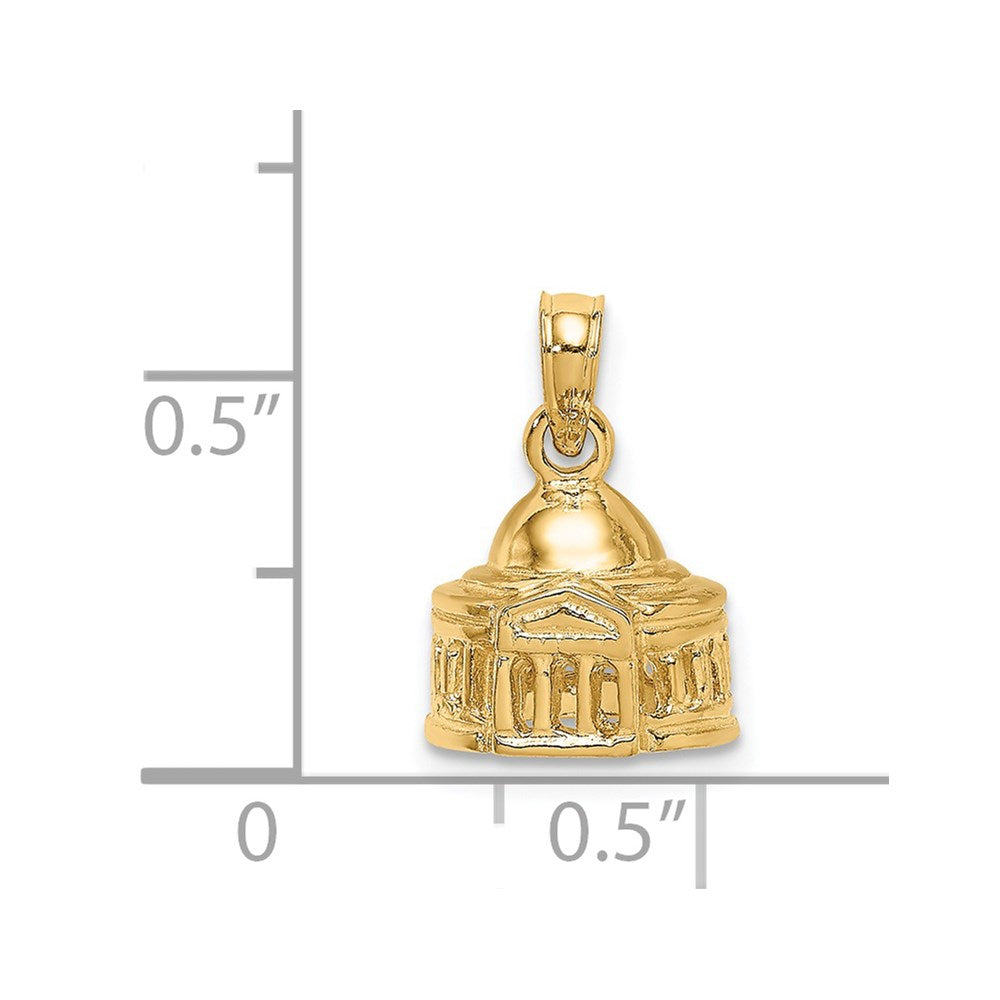 14k Yellow Gold 10.4 mm 3D Jefferson Memorial Building Washington Charm (1.94 grams)