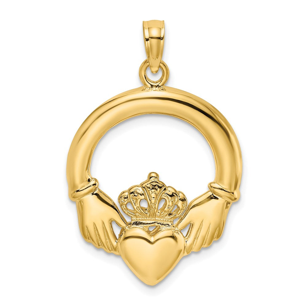 14k Yellow Gold 21 mm Polished Large Claddagh Heart Charm (2.49 grams)