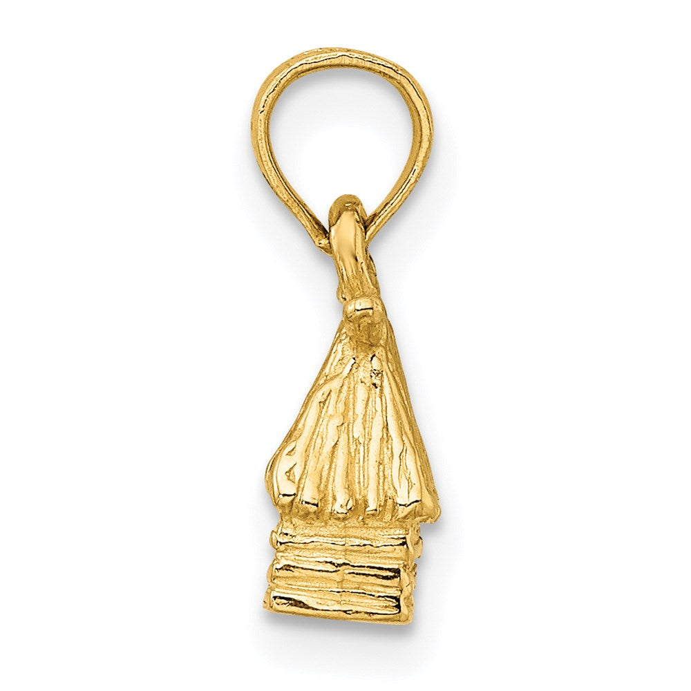 14k Yellow Gold 9.35 mm 3-D Bungalow Island Hut Charm (1.73 grams)
