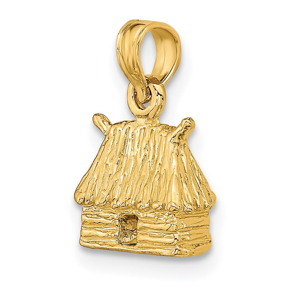 14k Yellow Gold 9.35 mm 3-D Bungalow Island Hut Charm (1.73 grams)