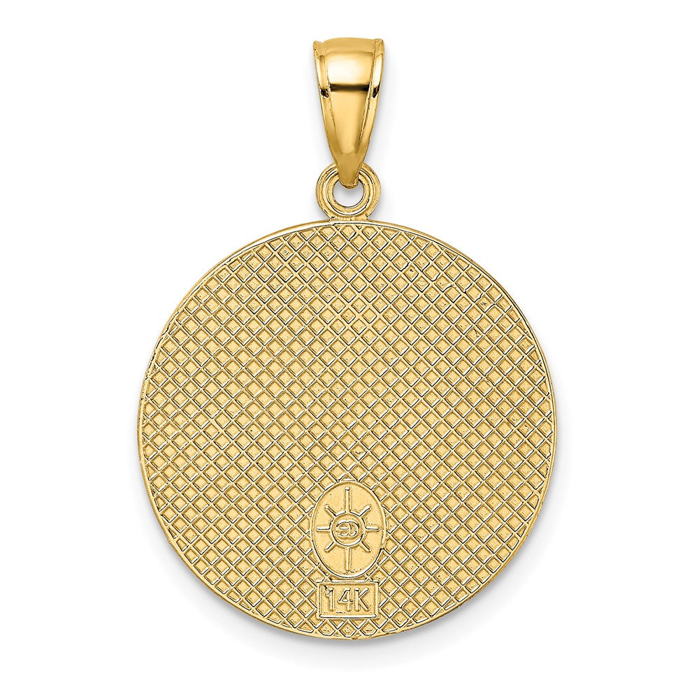 14k Yellow Gold 19.5 mm CHICAGO Skyline On Round Disc Charm (1.99 grams)