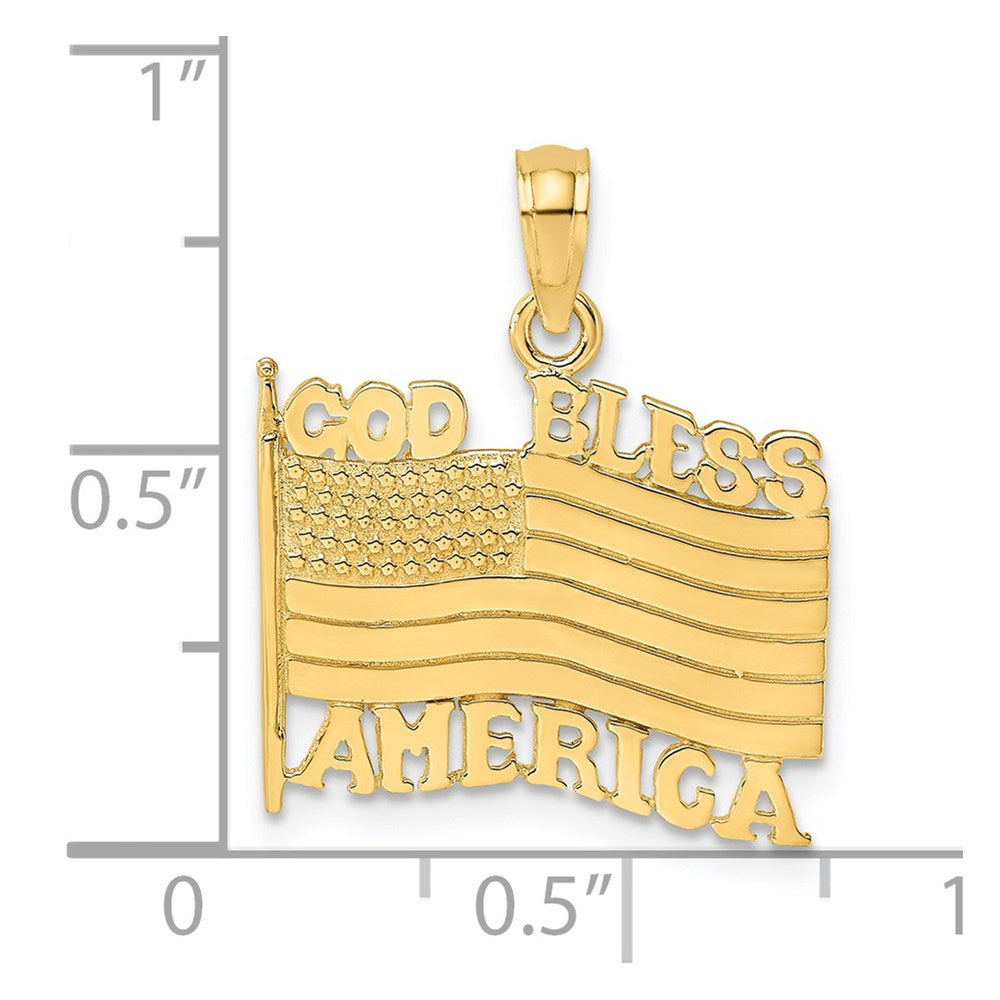 14k Yellow Gold 17.85 mm Polished Textured God Bless America w/ Flag Charm (1.77 grams)