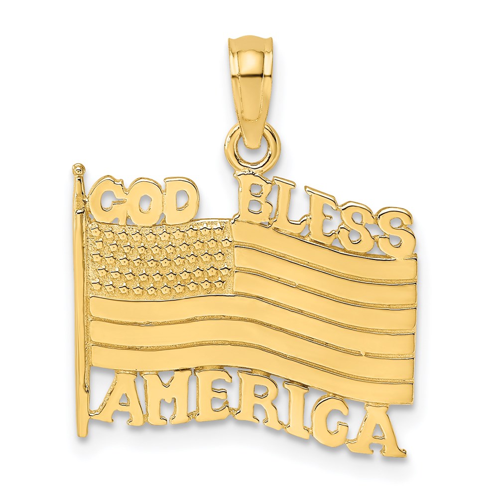 14k Yellow Gold 17.85 mm Polished Textured God Bless America w/ Flag Charm (1.77 grams)