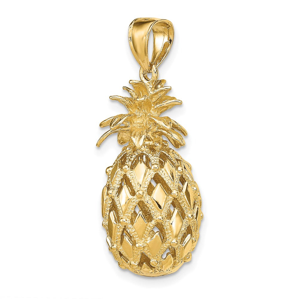 14k Yellow Gold 13.16 mm 3-D Textured and Polished Pineapple Charm (7.17 grams)