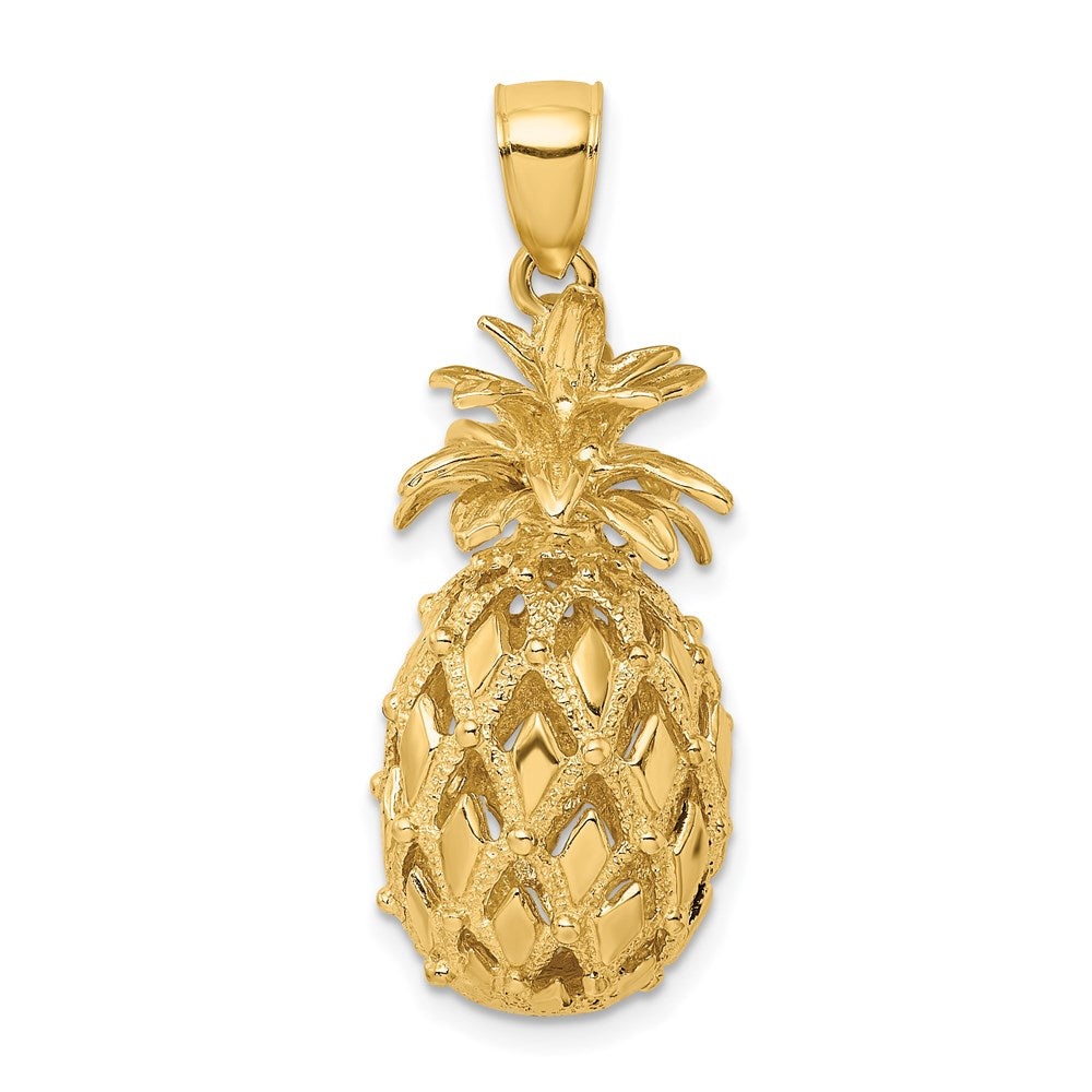 14k Yellow Gold 13.16 mm 3-D Textured and Polished Pineapple Charm (7.17 grams)