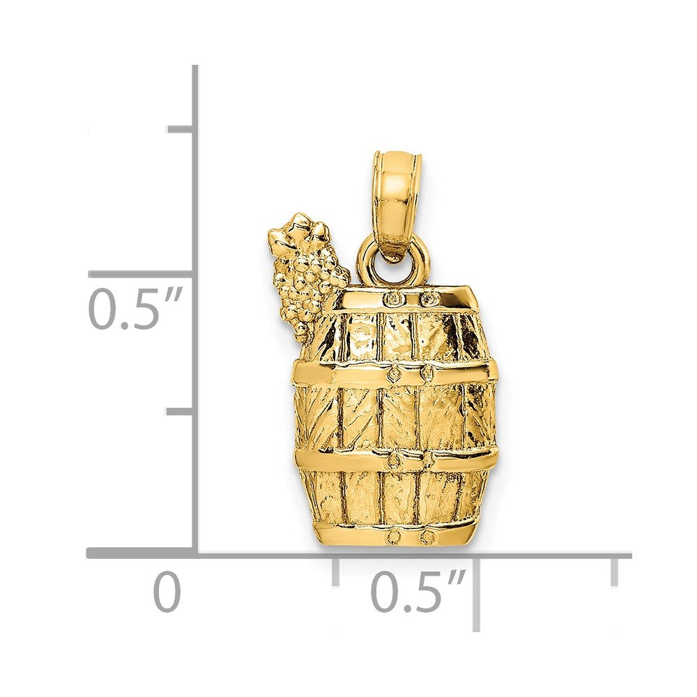 14k Yellow Gold 9.5 mm Wine Barrel With Grapes Charm (1.42 grams)