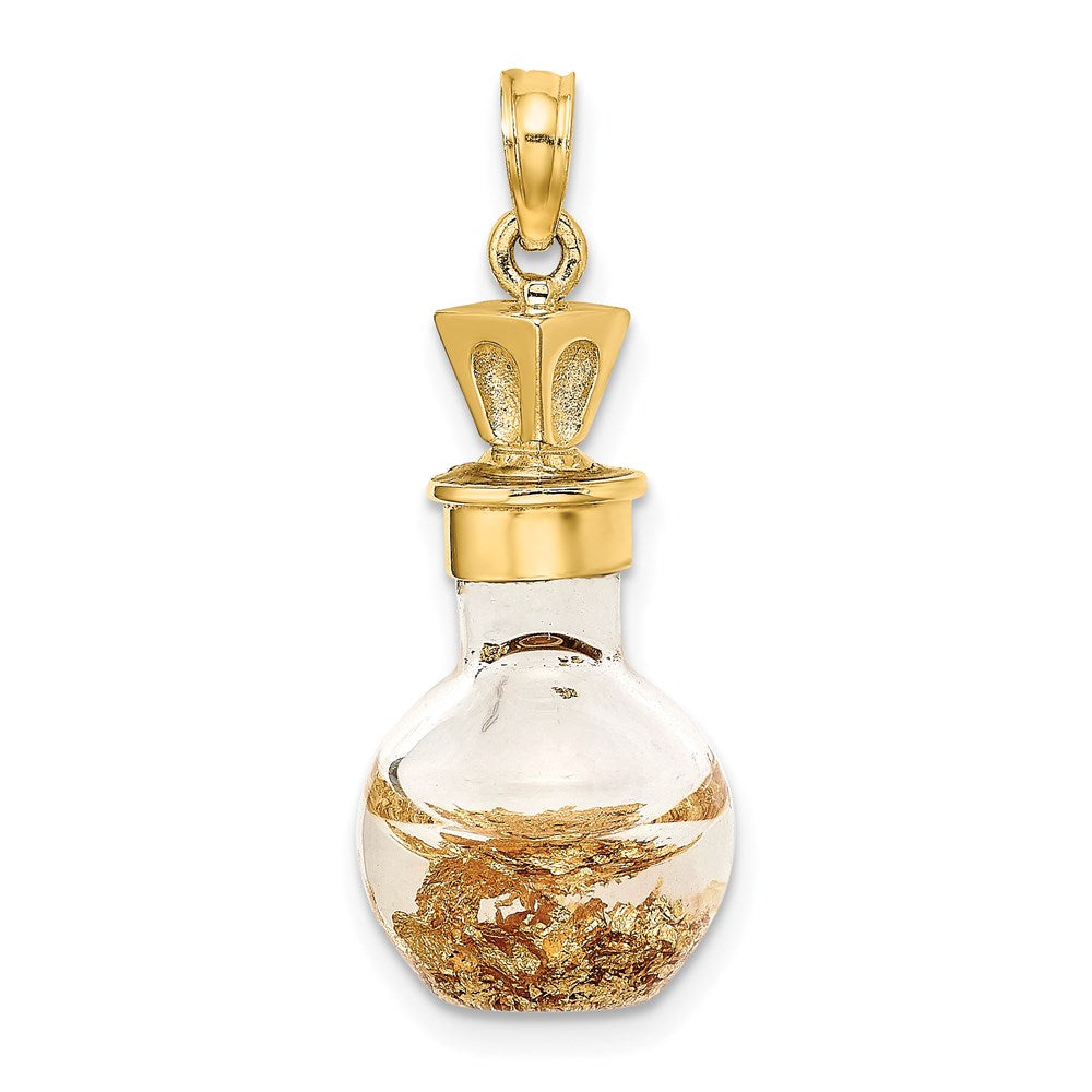 14k Yellow Gold 11.7 mm 3-D Gold Leaf In Bottle Charm (2.71 grams)