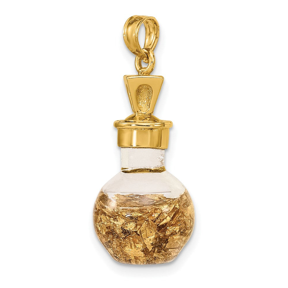 14k Yellow Gold 11.7 mm 3-D Gold Leaf In Bottle Charm (2.71 grams)