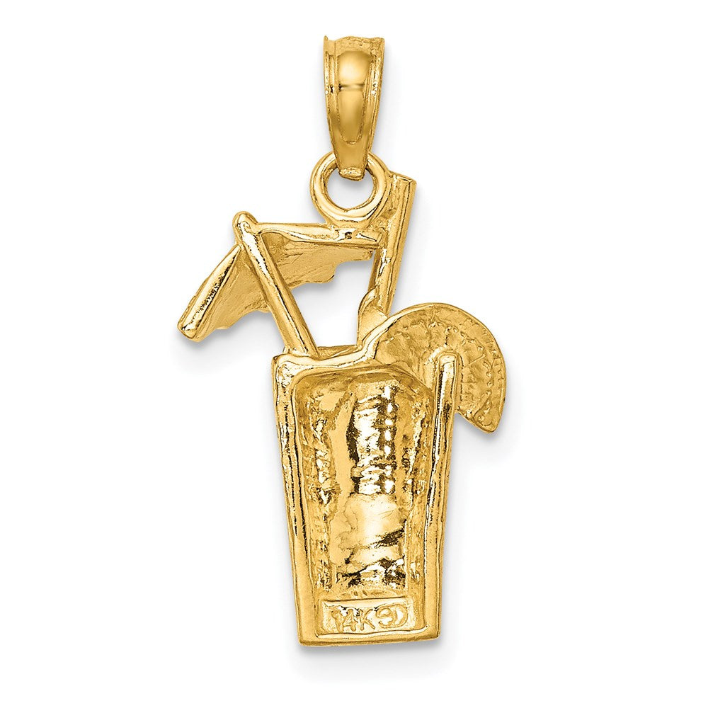 14k Yellow Gold 12.65 mm Cocktail Drink w/ Umbrella Charm (1.92 grams)