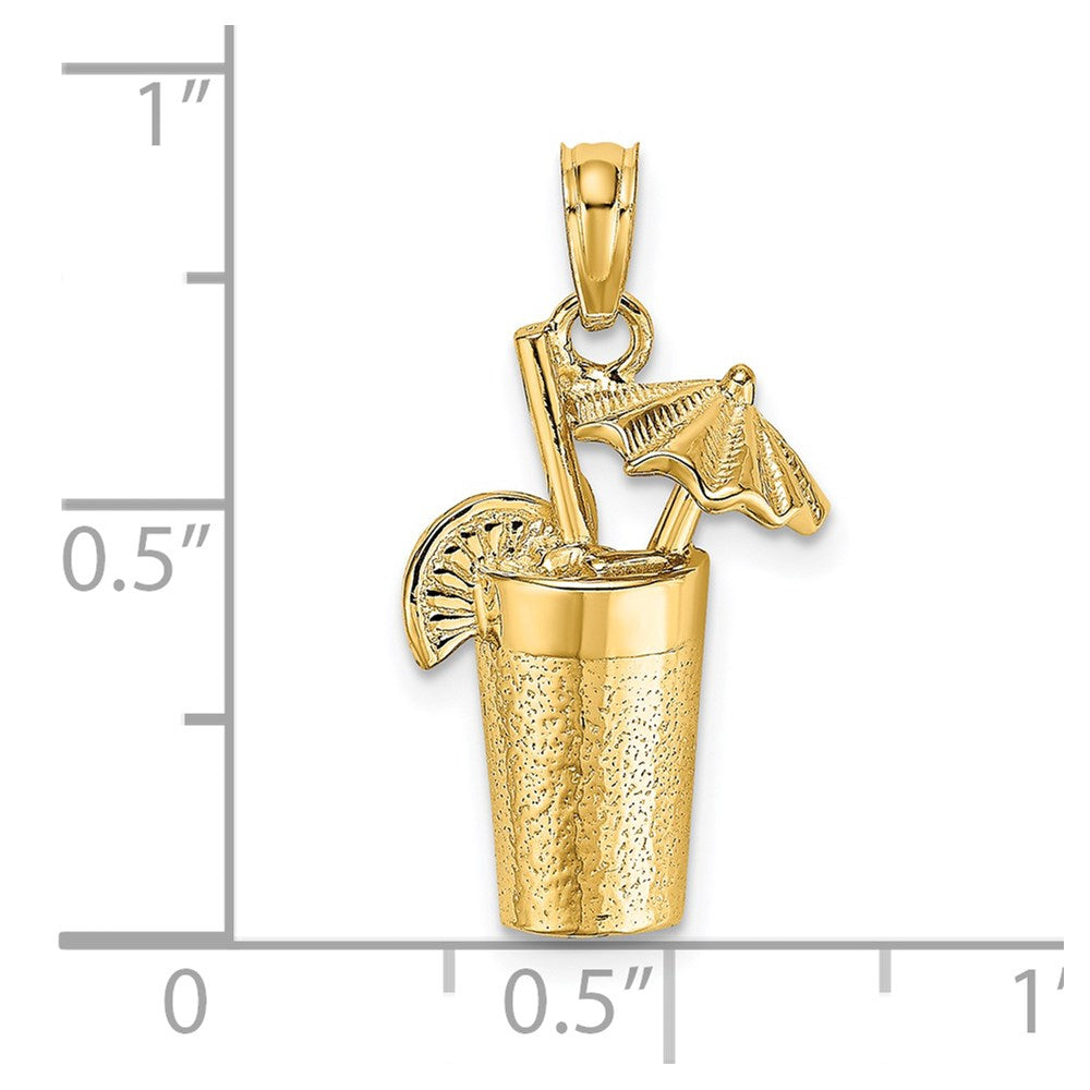 14k Yellow Gold 12.65 mm Cocktail Drink w/ Umbrella Charm (1.92 grams)